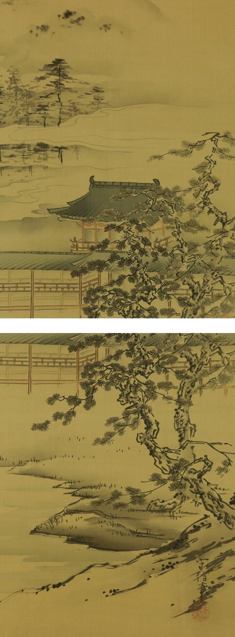 アンティークの日本の掛け軸絵画セット、掛け軸、日本の掛け軸、風景画
