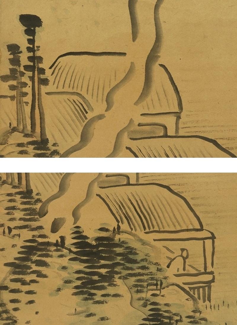 アンティーク 日本の掛け軸 風景画 山水墨画 掛け軸 掛け物 掛軸