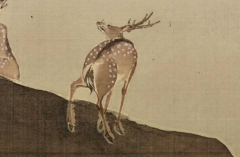アンティークな日本の壁飾り、壁掛け装飾、鹿の絵、鹿アート、日本の