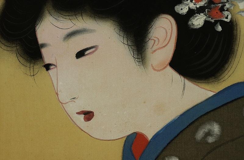 Vintage Japanese Hanging Scroll Painting Bijinga Japanese Fine Art