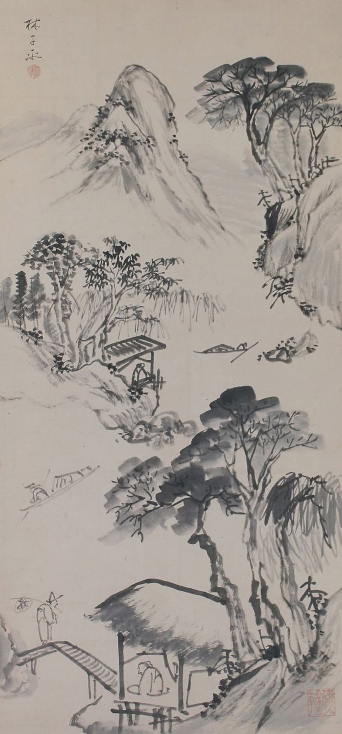 Japanese Fine Art Painting Inkuwash Landscape Sansui Hanging Etsy