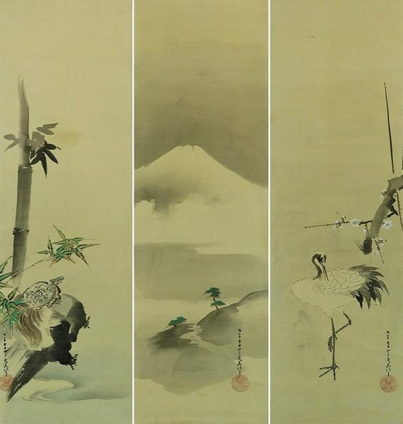 SET Antique Japanese Wall Hanging Decor,japanese Antique Scroll