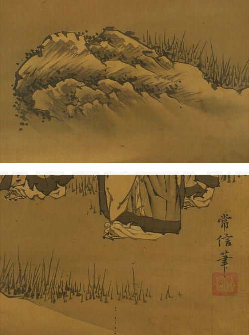 アンティーク 日本の掛け軸 絵画 竹林の九賢人図 水墨禅アート 江戸