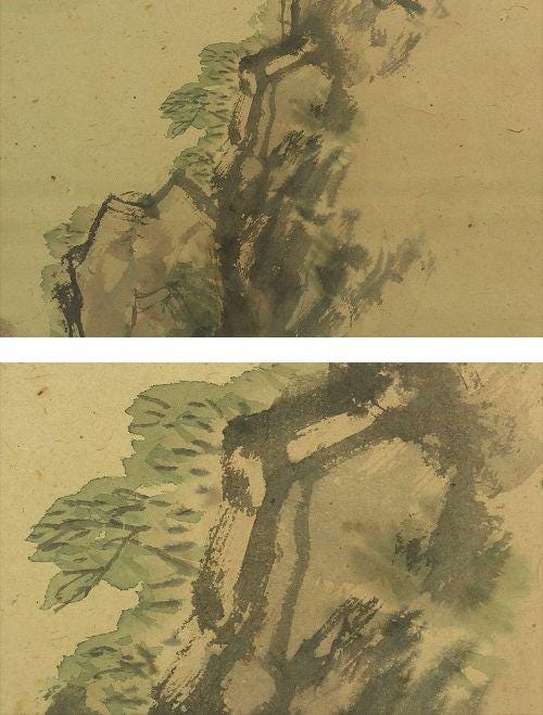 Vintage Japanese Hanging Scroll, Landscape Painting Kakejiku