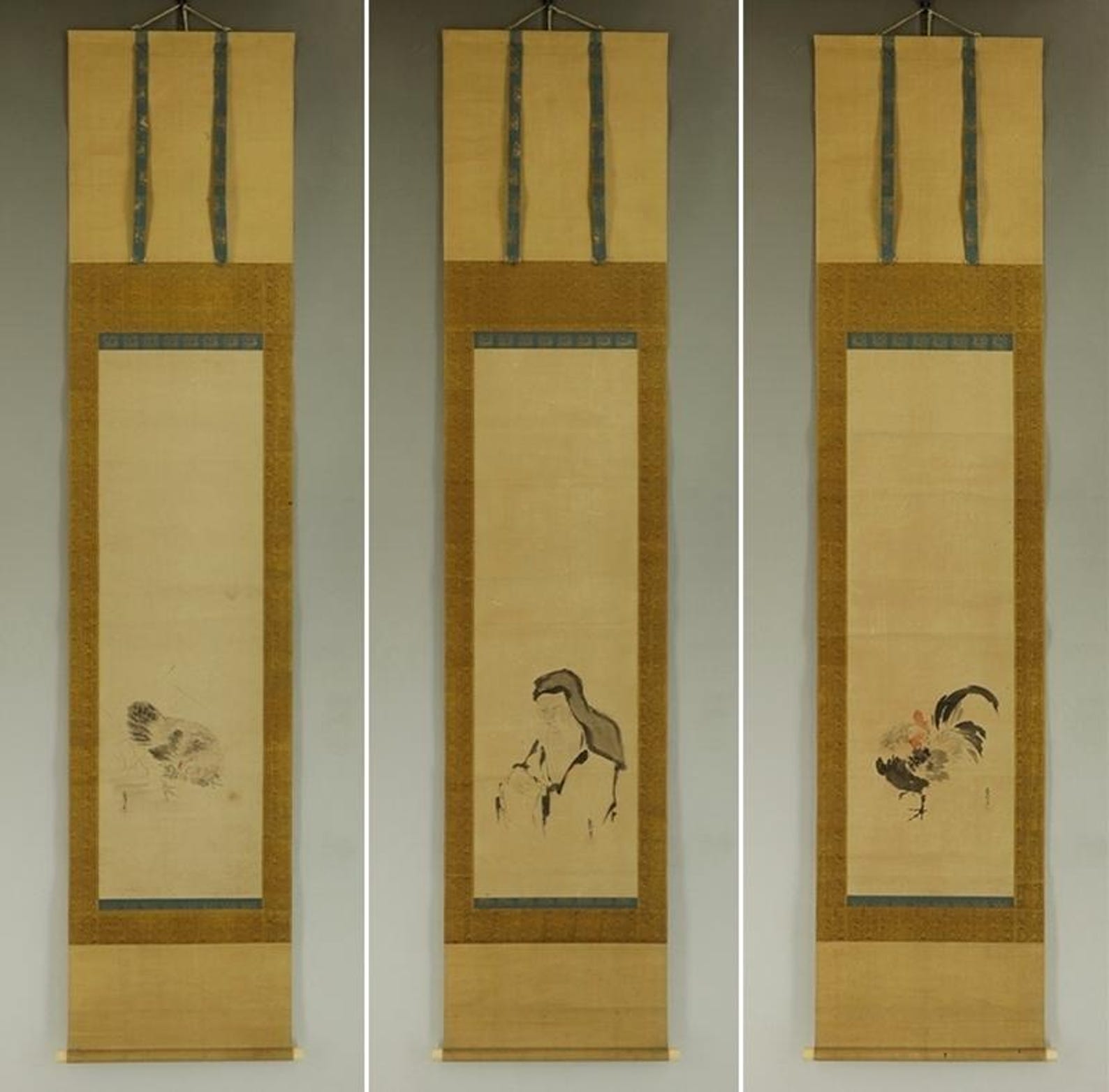 SET of Three Antique Japanese Wall Hanging Decor,wall Art,bird and ...