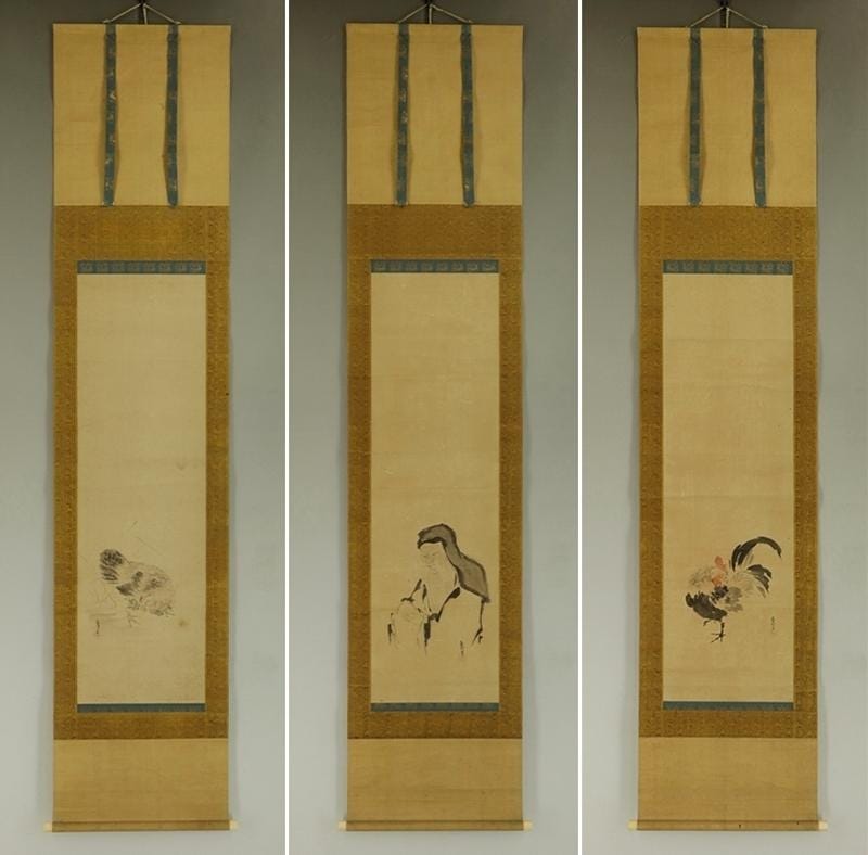 SET of Three Antique Japanese Wall Hanging Decor,wall Art,bird and