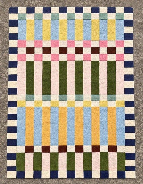 Hand Tufted Wool Area Rug, Colorful Geometric Checkerboard Rug, Mid Century Modern Handmade Carpet for Living Room Bedroom
