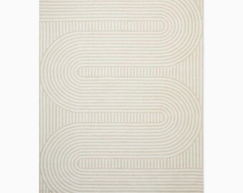Blue Geometric Wool Rug, Handmade Modern Area Rug, Abstract Line Pattern Rug, Contemporary Living Room Rug, Minimalist New Zealand Wool Rug