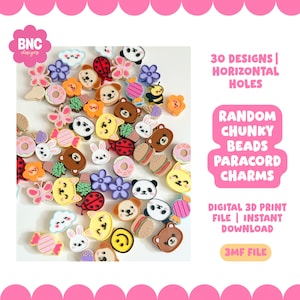 Chunky Charm-pärlor STL-fil | Djur & Kawaii | Digital nedladdning | 3D-utskrivbar | Paracord-berlocker | 3MF