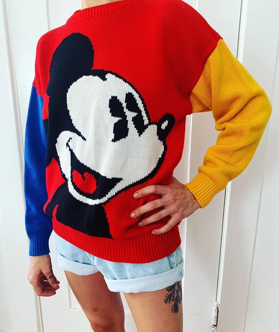 Vintage Mickey Mouse Color Block Wool Sweater