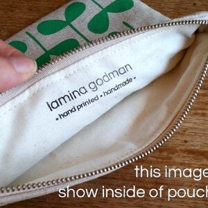 Emerald green stripe spot flat zip pouch off white screen printed and handmade image 3