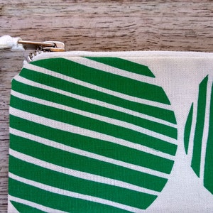 Emerald green stripe spot flat zip pouch off white screen printed and handmade image 2