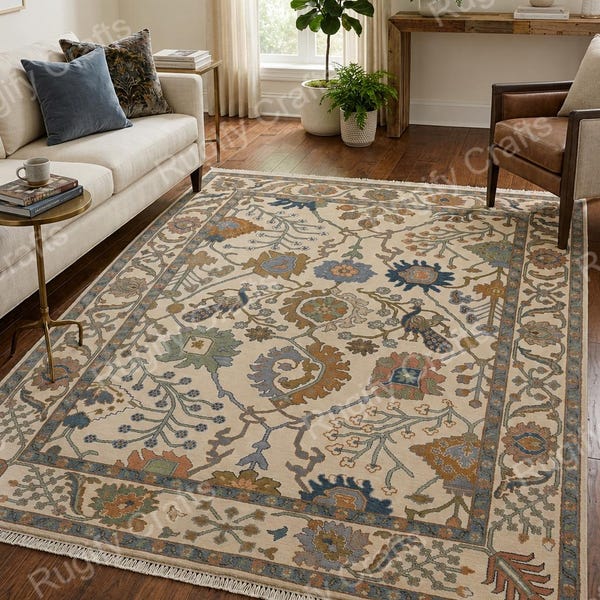 Beige Oushak style Hand Knotted Rug 4x6, 5x8, 6x9, 8x10, 9x12, 10x14 ft Handmade Rugs for Living Room - Nursery Style Contemporary rug