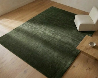 Tapis en laine vert forêt, tapis moderne vert émeraude foncé, tapis minimaliste uni pour salon, tapis doux tufté à la main pour chambre à coucher.