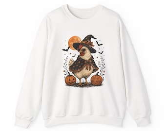 Sudadera de Halloween con diseño de gallina bruja / Ilustración espeluznante de calabaza y luna