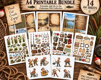 Rustic Fisherman A4 Printable Bundle, Fishing Junk Journal Kit (Digital Download)
