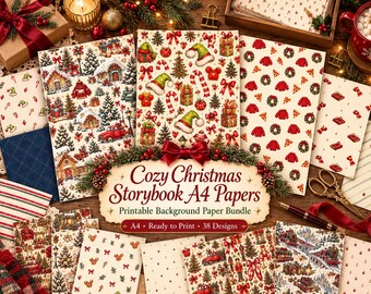 38 A4 Whimsical Christmas Digital Papers, Printable Holiday Backgrounds PDF, Wizard & Quirky Christmas Digital Download