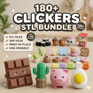 Söt Kawaii STL Mega Bundle | Klickleksaker, Matnyckelringar, Trolldryckflaskor, Minidjur, Samlarleksaker för Skrivbordet - Nedladdning