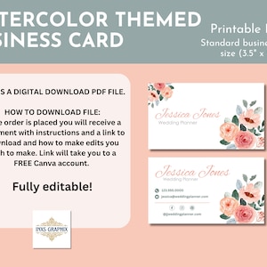 Business Card Template - Watercolor Flowers - Digital PDF