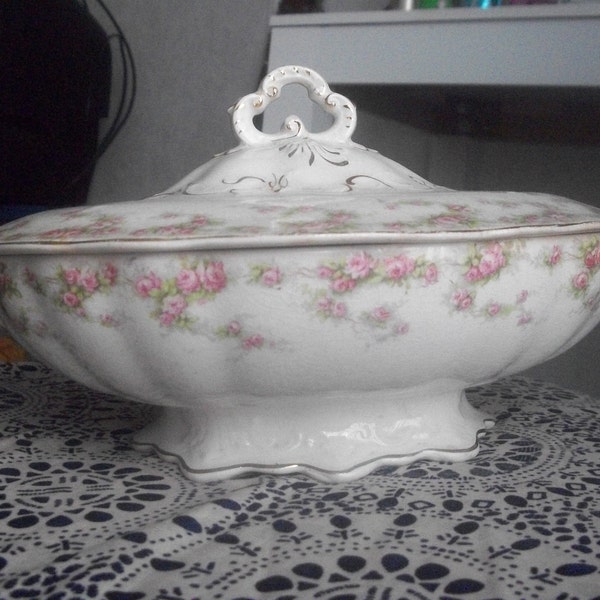 Bowl-Serving Bowl-Platter-Antique-Porcelain-Lidded-Dish-Ceramic-Shabby Chic