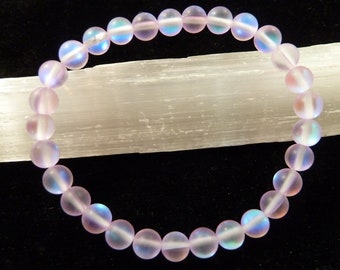 Sirène Bracelet en Verre 6mm Lisse Perles Rondes Lavande Rose Ange Aura Mystique Matte Cristal Givré Flash Aurora Borealis Boho Stack Petit