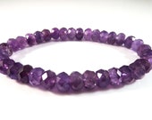 Amethyst Stretch Bracelet 8mm Purple Faceted Rondelle Sparkly Deep Dark Gemstone Beads Big Chunky Boho Elegant Stack Layer Unisex Bright
