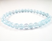 Blue Topaz Stretch Bracelet 6mm Smooth Round Tumbled Polished Clear Gemmy Crystal Gemstone Beads Small Dainty Tiny Boho Stack Layer Unisex