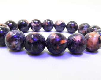 Yooperlite Bracelet 12mm Perles Rondes Lisses Stretch Gemstone Naturel Véritable Syénite Fluorescent Sodalite Lumière UV Feu Flash Flamme Chunky