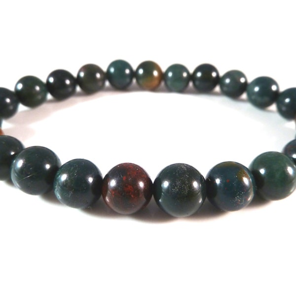 Bloodstone Bracelet 8mm Smooth Round Beads Stretch Gemstone Natural Genuine Real Heliotrope Green Red Teal Stack Layer Unisex Boho Crystal