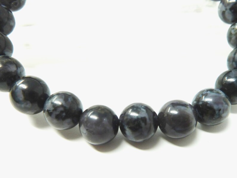 Indigo Gabbro Stretch Bracelet 8mm Round Bead Bracelet Smooth Polished Dense Black Gemstone Big Large Chunky Statement Stacking Unisex RARE