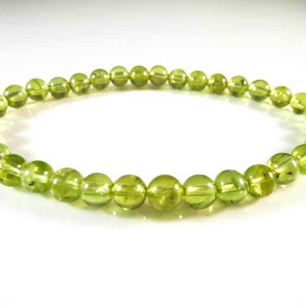 GENUINE Peridot Bracelet 5mm Smooth Round Beads Stretch Gemstone High Quality AAA Natural Real Olivine Stack Clear Gemmy Small Dainty Boho