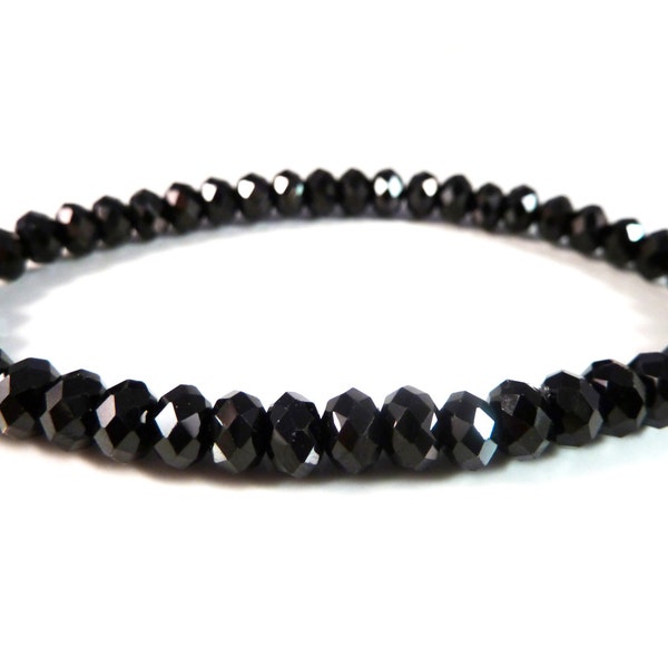 Black Spinel Bracelet 5mm Faceted Rondelle Beads Stretch Gemstone Natural Genuine Real High Quality Sparkly Small Dainty Stack Unisex Boho