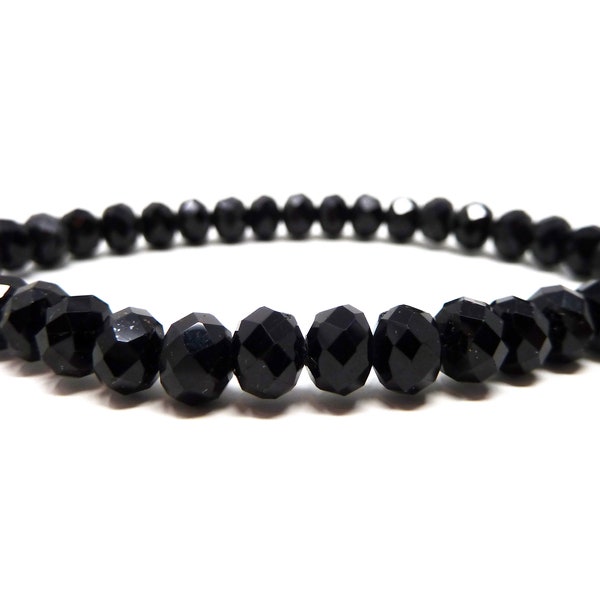 Black Tourmaline Bracelet 6mm Faceted Rondelle Beads High Quality Schorl Natural Genuine Black Gemstone Sparkly Gift Stack Unisex Boho