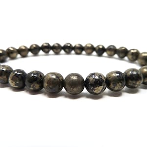 Bracciale Healers Gold da 6 mm, perle rotonde lisce, magnetite, pirite, elastico, oro nero, pietra preziosa naturale genuina, alta vibrazione, regalo