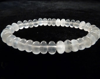 Selenite Bracelet 8mm Smooth Rondelle Beads Stretch Natural Genuine Gemstone White Gypsum Satin Spar High Quality Meditation Stack Gift Boho