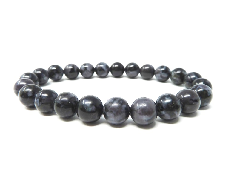 Indigo Gabbro Stretch Bracelet 8mm Round Bead Bracelet Smooth Polished Dense Black Gemstone Big Large Chunky Statement Stacking Unisex RARE
