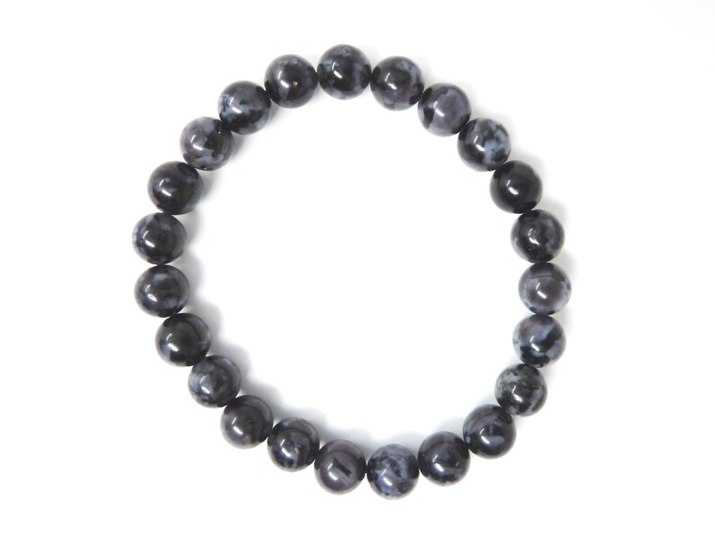 Indigo Gabbro Stretch Bracelet 8mm Round Bead Bracelet Smooth Polished Dense Black Gemstone Big Large Chunky Statement Stacking Unisex RARE