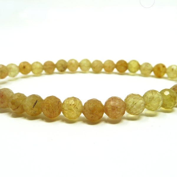 Yellow Apatite Bracelet 5mm 6mm Round Faceted Beads Stretch Golden Gold High Quality Gemstone Natural Genuine Stone Stack Layer Unisex Boho