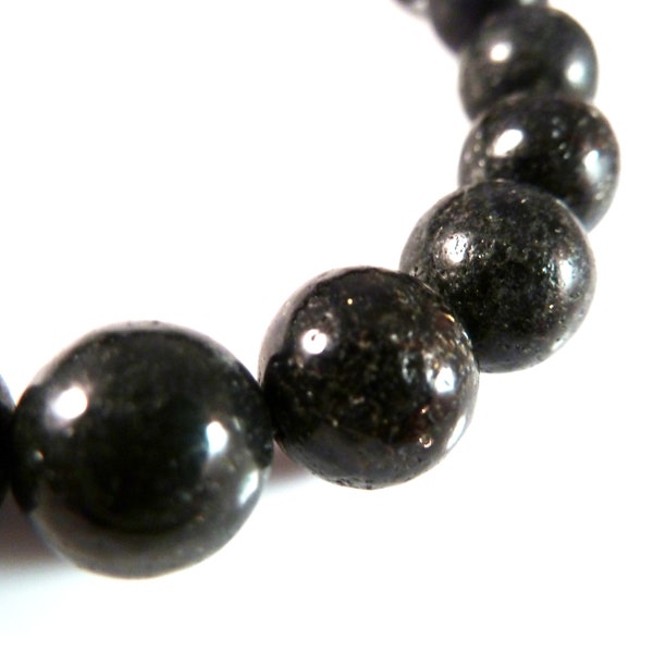 Biotite Bracelet 10mm Smooth Round Beads Stretch Natural Genuine Black Mica Gold Flash Sparkle Big Large Chunky Stack Meditation Unisex Boho