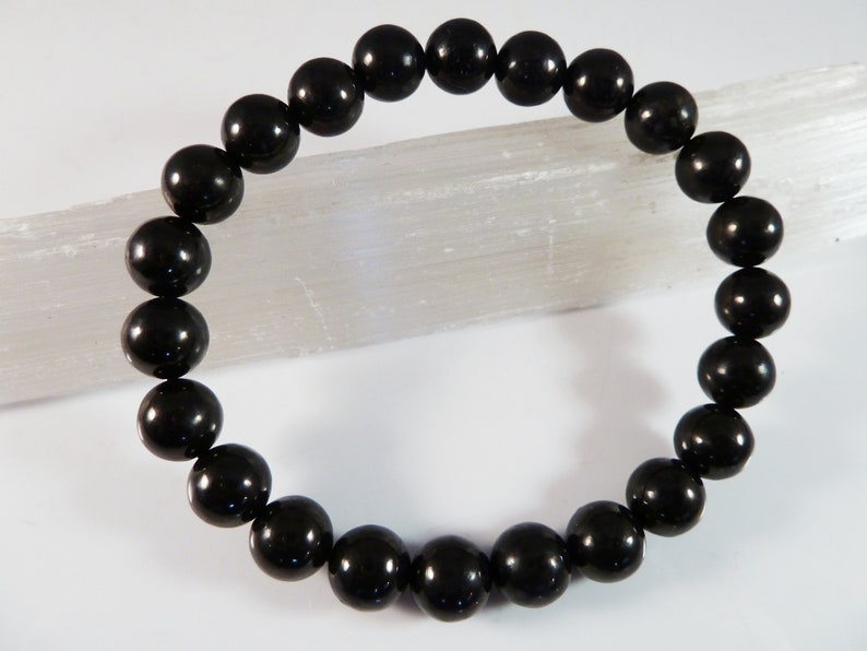 Jet Stretch Bracelet 8mm Smooth Round Polished Bead Bracelet Lignite Black Witches Amber Dark Gray Gemstone Stack Layer Unisex Gift Light
