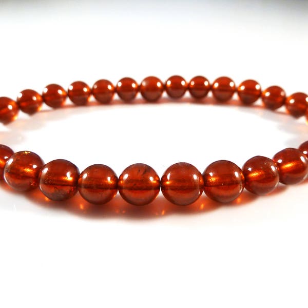 Hessonite Garnet Bracelet 6mm Smooth Round Bead High Quality Stretch Orange Translucent Dainty Small Natural Genuine Gemstone Stack Layer