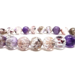 GENUINE Super Seven 7 Bracelet 8mm Smooth Round Beads Stretch High Quality AAA Gemstone Melody Stone High Vibration