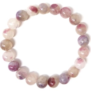 Pink Tourmaline Lepidolite Bracelet 8mm Smooth Round Beads Stretch Natural Genuine Unicorn Stone Smoky Quartz Stack Unisex Boho Colorful