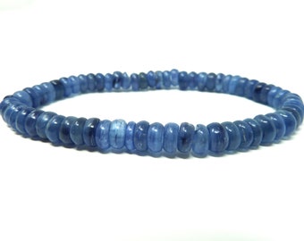 Blauwe kyaniet armband 6mm gladde rondelle kralen stretch hoge trillingskwaliteit heldere sierlijke natuurlijke echte onbehandelde edelsteen kleine petite