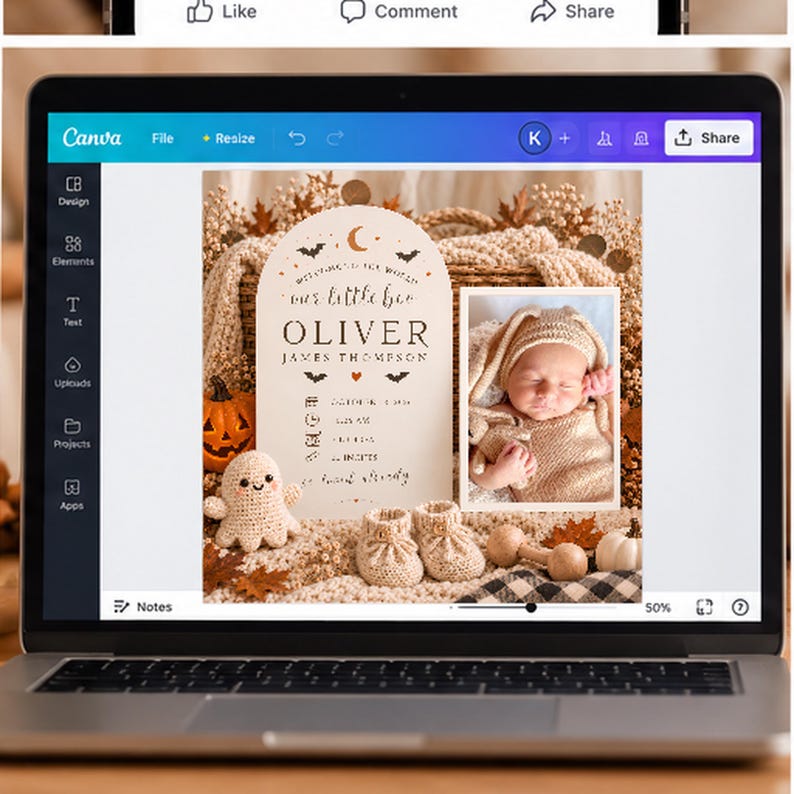 Halloween Birth Announcement Template | Little Boo Newborn Announcement ...
