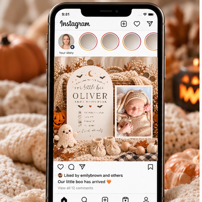 Halloween Birth Announcement Template | Little Boo Newborn Announcement ...