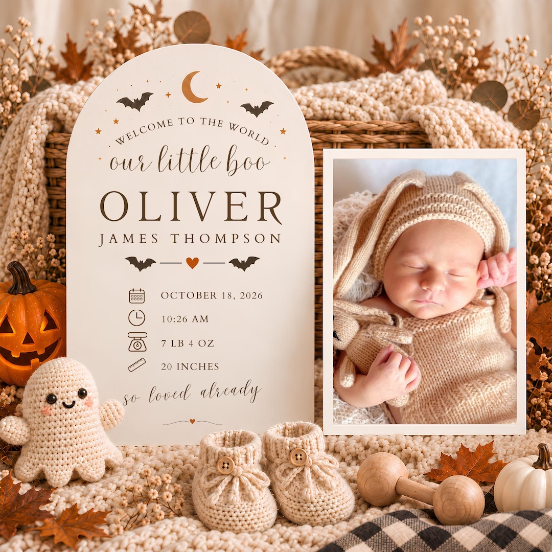 Halloween Birth Announcement Template | Little Boo Newborn Announcement ...