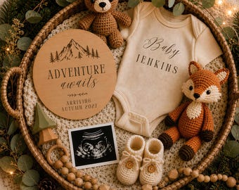 Woodland Baby Announcement | Adventure Awaits Pregnancy Announcement | Forest Baby Reveal Social Media Post | Editable Canva Template
