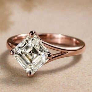 Gold Square Moissanite Solitaire Ring: Princess Cut Split Shank Promise Ring