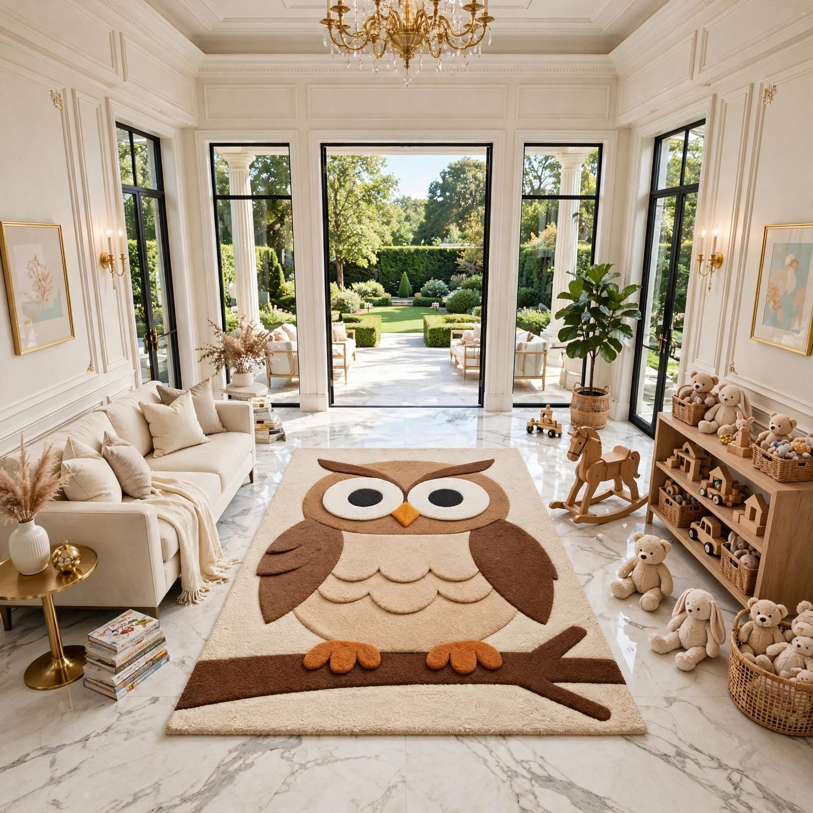 Handmade Tufted Owl Rug, Woodland Animal Nursery Decor, Cozy Kids Room Rug